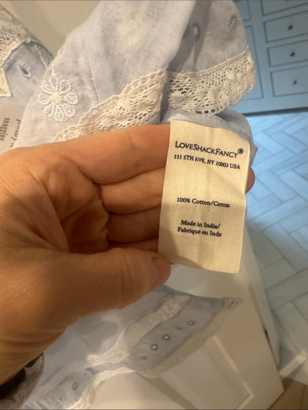 LOVESHACKFANCY - PRUITT COTTON EMBROIDERED TOP - PALE BLUE, size 4 - Picture 9 of 12